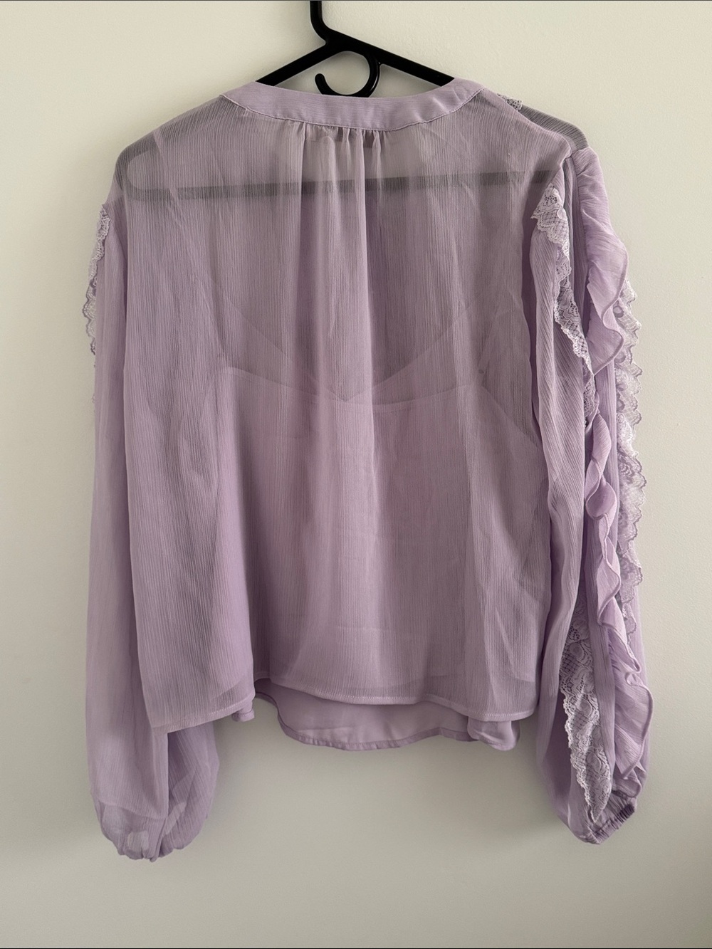 LOFT Lilac Ruffle Lace Button-Front Blouse - Picture 8 of 11
